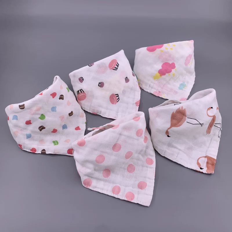 5Pcs/Lot Musiln Cotton Baby Bibs 4 Layers Girls Boys Babador Bandana Bibs Bebe Triangle Feeding Burp Cloth Bebe Collar Scarf