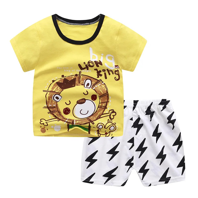 2021 New Summer Children Clothing Set Cotton Cartoon Kids Baby Boys Girls Suit Set 2-Pieces Baby Clothes