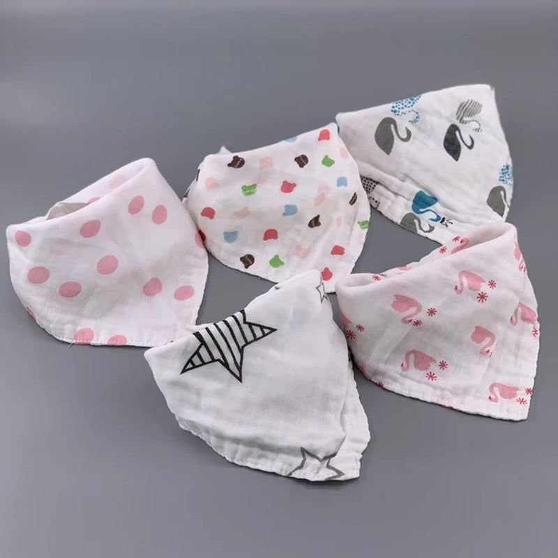 5Pcs/Lot Musiln Cotton Baby Bibs 4 Layers Girls Boys Babador Bandana Bibs Bebe Triangle Feeding Burp Cloth Bebe Collar Scarf