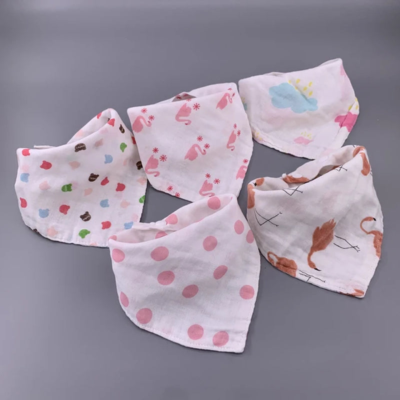 5Pcs/Lot Musiln Cotton Baby Bibs 4 Layers Girls Boys Babador Bandana Bibs Bebe Triangle Feeding Burp Cloth Bebe Collar Scarf